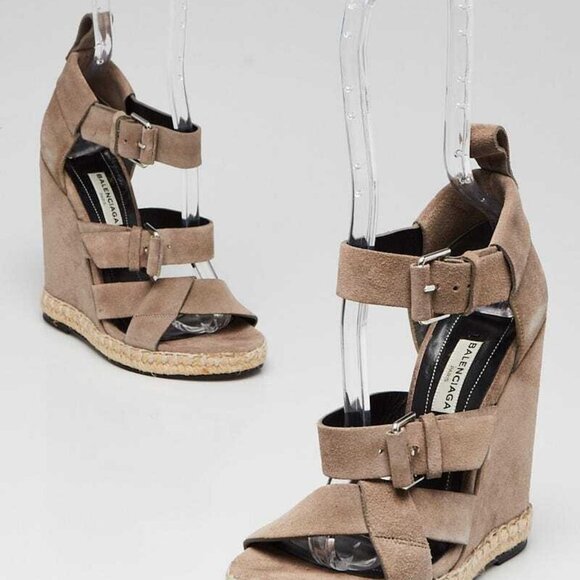 Balenciaga Grey Suede Espadrille Wedge Sandals Size 5.5/36 - Picture 1 of 5